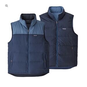 Patagonia Men's Navy and Light Blue Puffer Vest